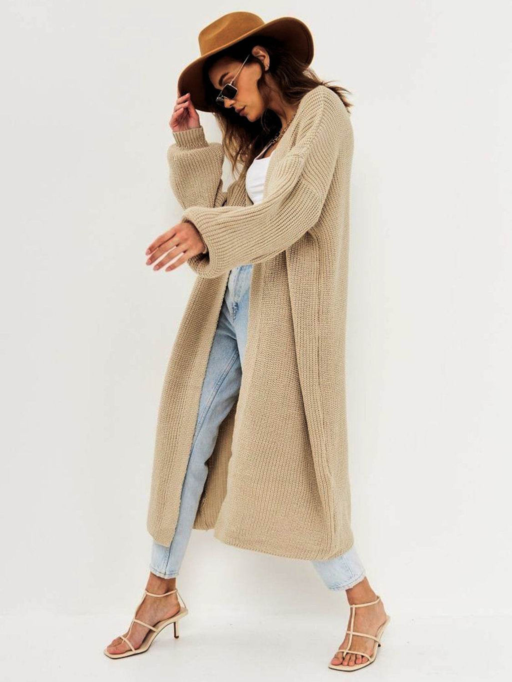Open Front Long Sleeve Longline Cardigan - Delanoir