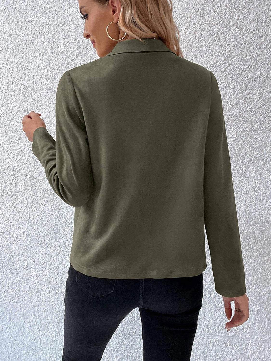 Collared Neck Long Sleeve Jacket - Delanoir