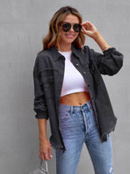 Distressed Drop Shoulder Denim Jacket - Delanoir