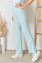 RISEN Full Size High Waist Ultra Soft Knit Flare Pants - Delanoir