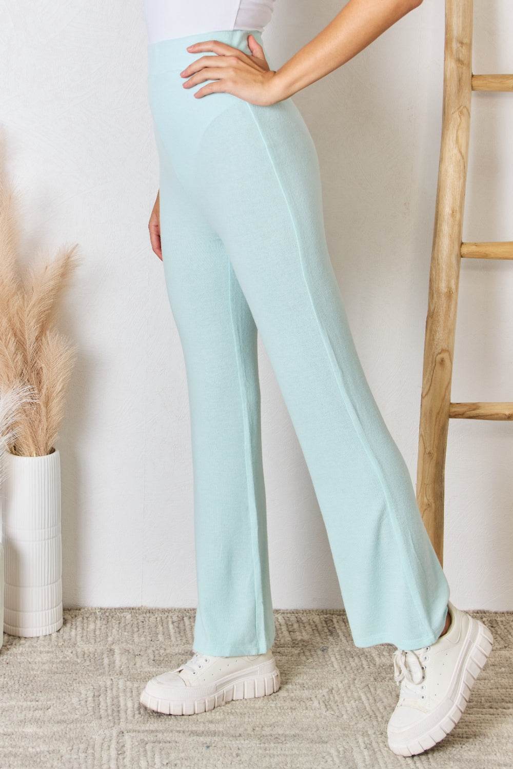 RISEN Full Size High Waist Ultra Soft Knit Flare Pants - Delanoir