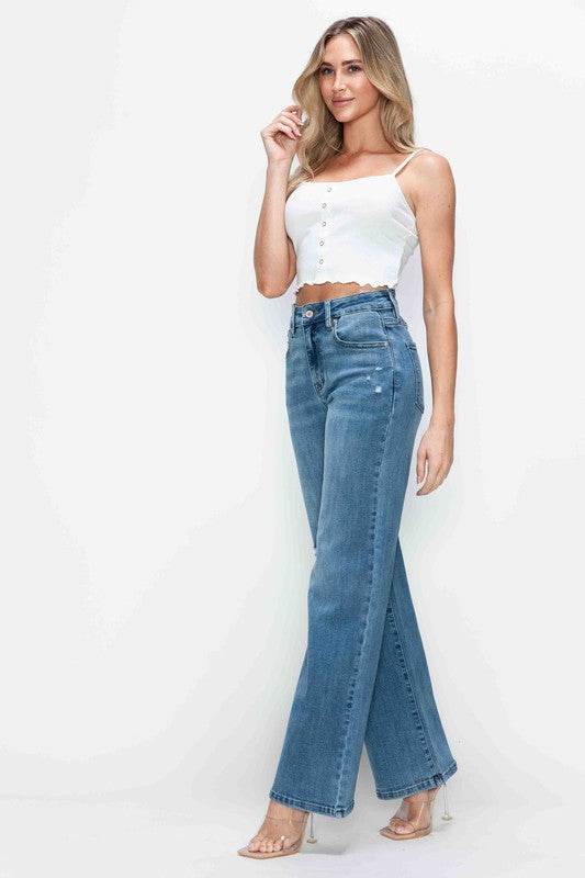 bytos Full Size High Rise Wide Leg Jeans with Pockets - Delanoir