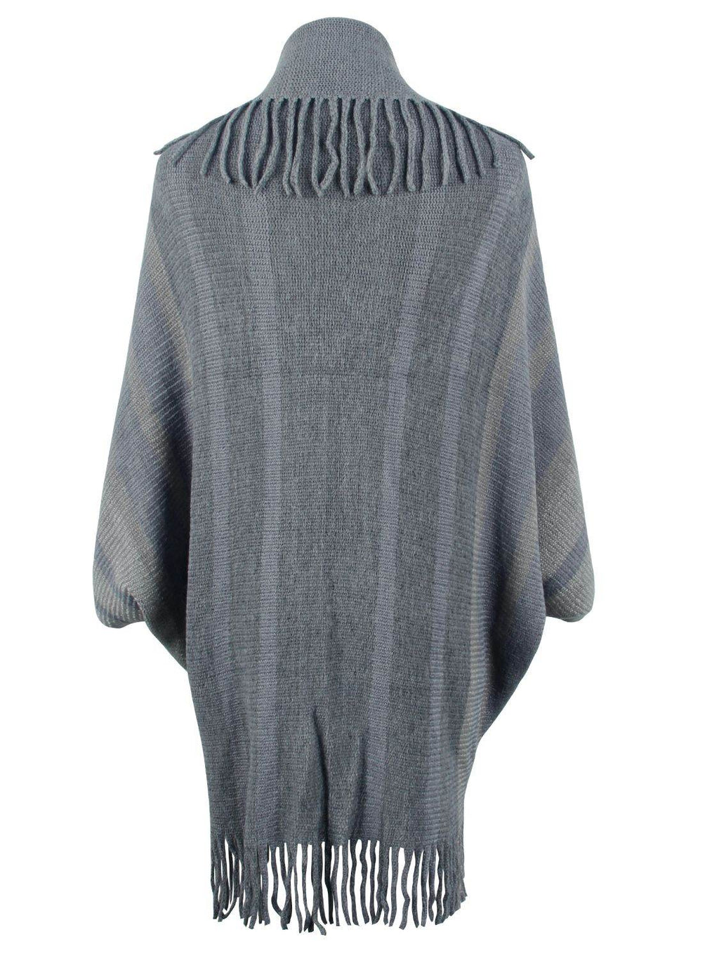 Fringe Detail Open Front Poncho - Delanoir