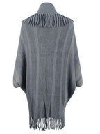 Fringe Detail Open Front Poncho - Delanoir