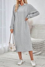 Side Slit Drawstring Long Sleeve Hooded Dress - Delanoir