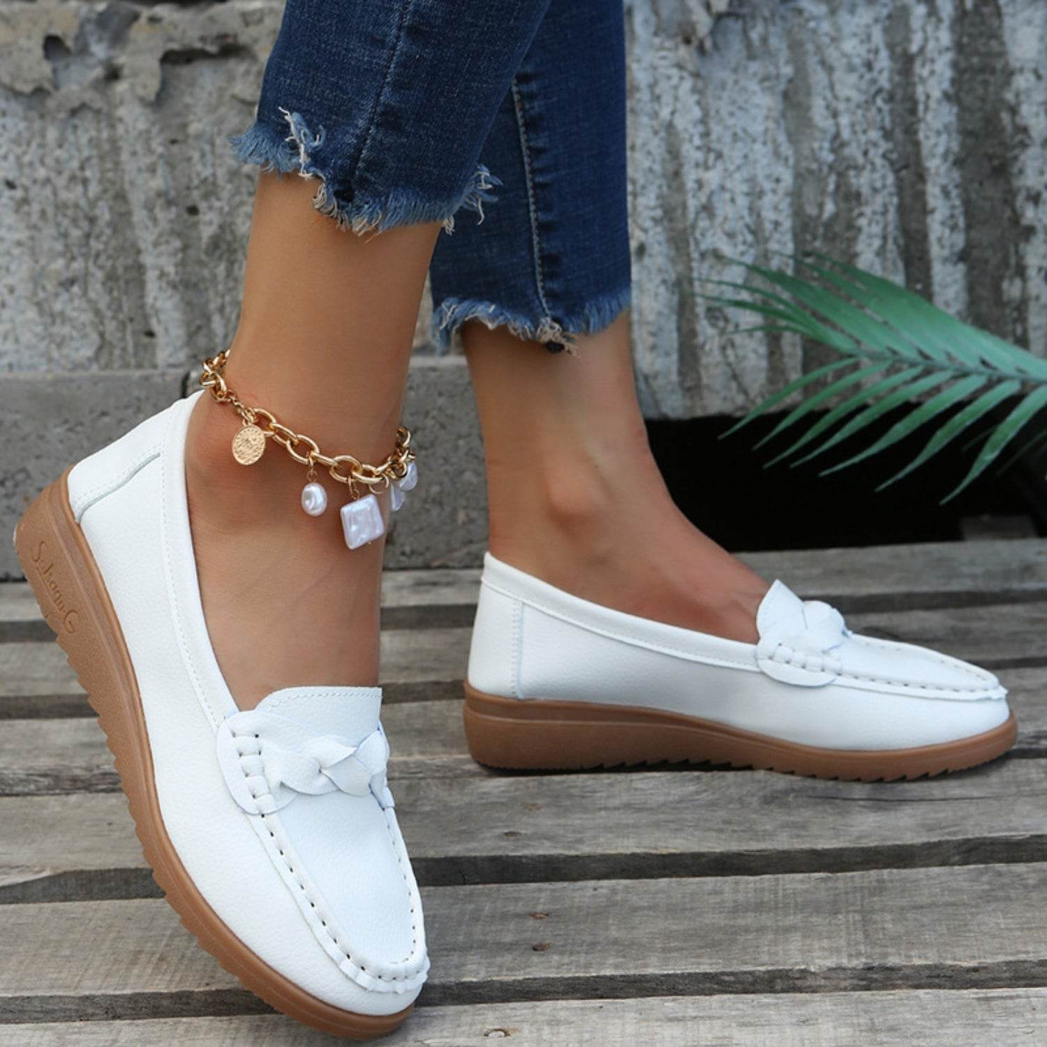 Weave Wedge Heeled Loafers - Delanoir