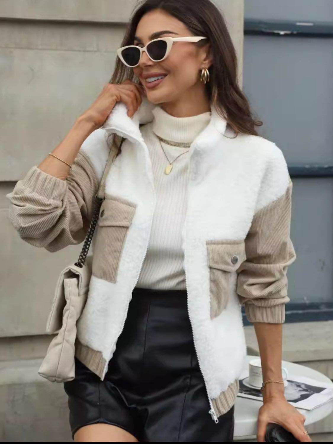 Contrast Zip Up Long Sleeve Jacket - Delanoir