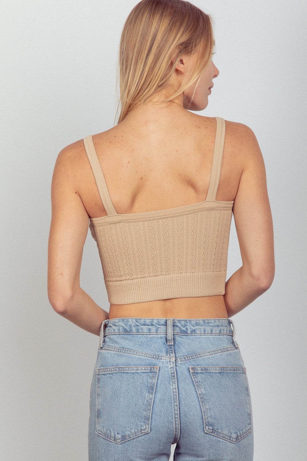 VERY J Cable Knit Seamless Cropped Cami - Delanoir