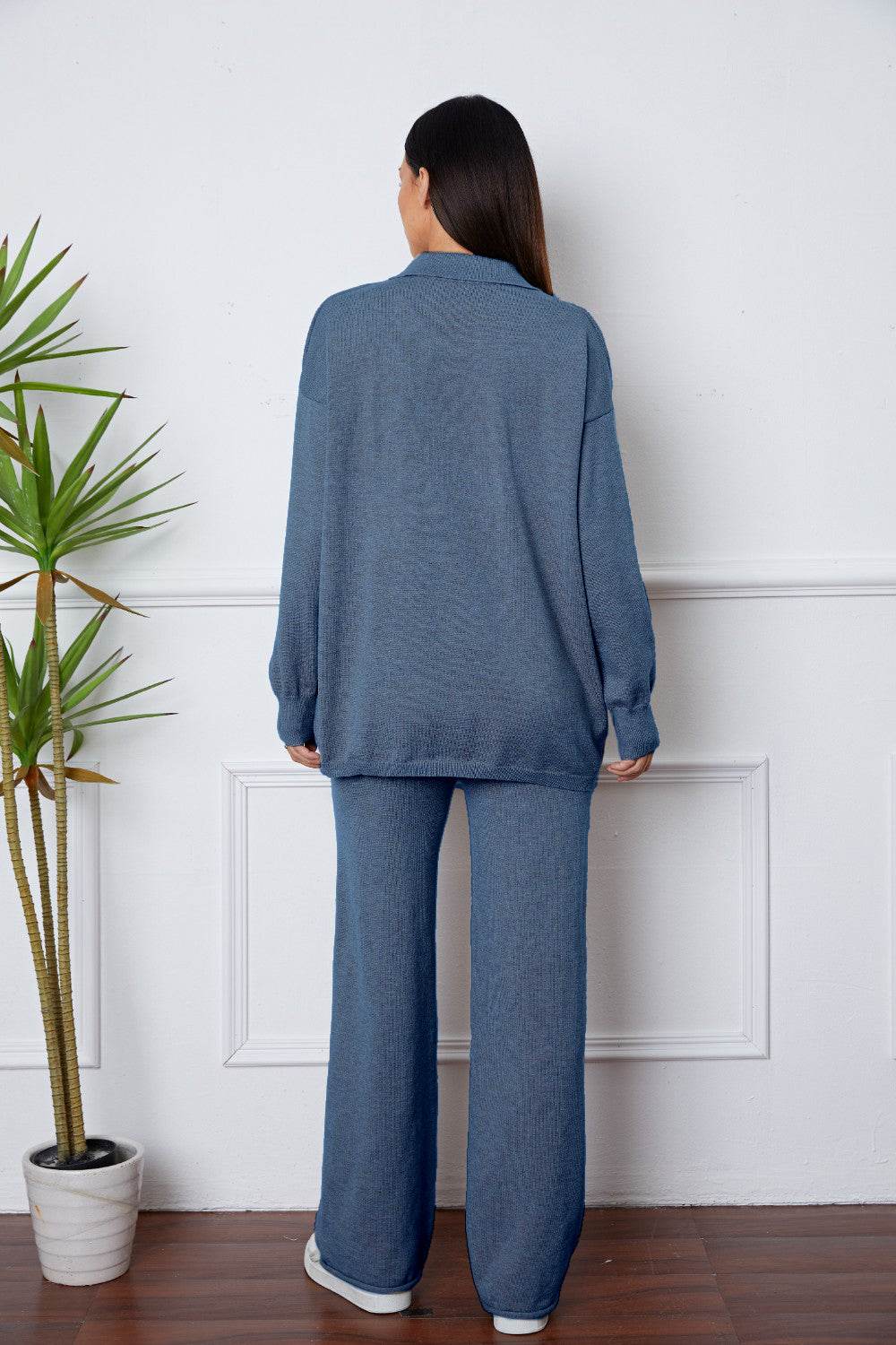 Dropped Shoulder Sweater and Long Pants Set - Delanoir
