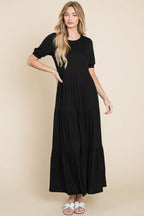 BOMBOM Short Sleeve Tiered Maxi Dress - Delanoir