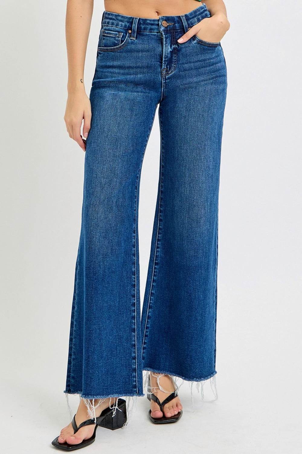 RISEN Tummy Control High Rise Wide Leg Jeans - Delanoir