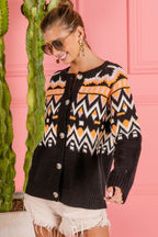 BiBi Ethnic Pattern Button Up Knit Cardigan - Delanoir