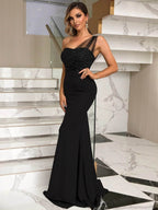 Rhinestone One-Shoulder Formal Dress - Delanoir