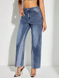 Contrast Patchwork Straight Jeans with Pockets - Delanoir