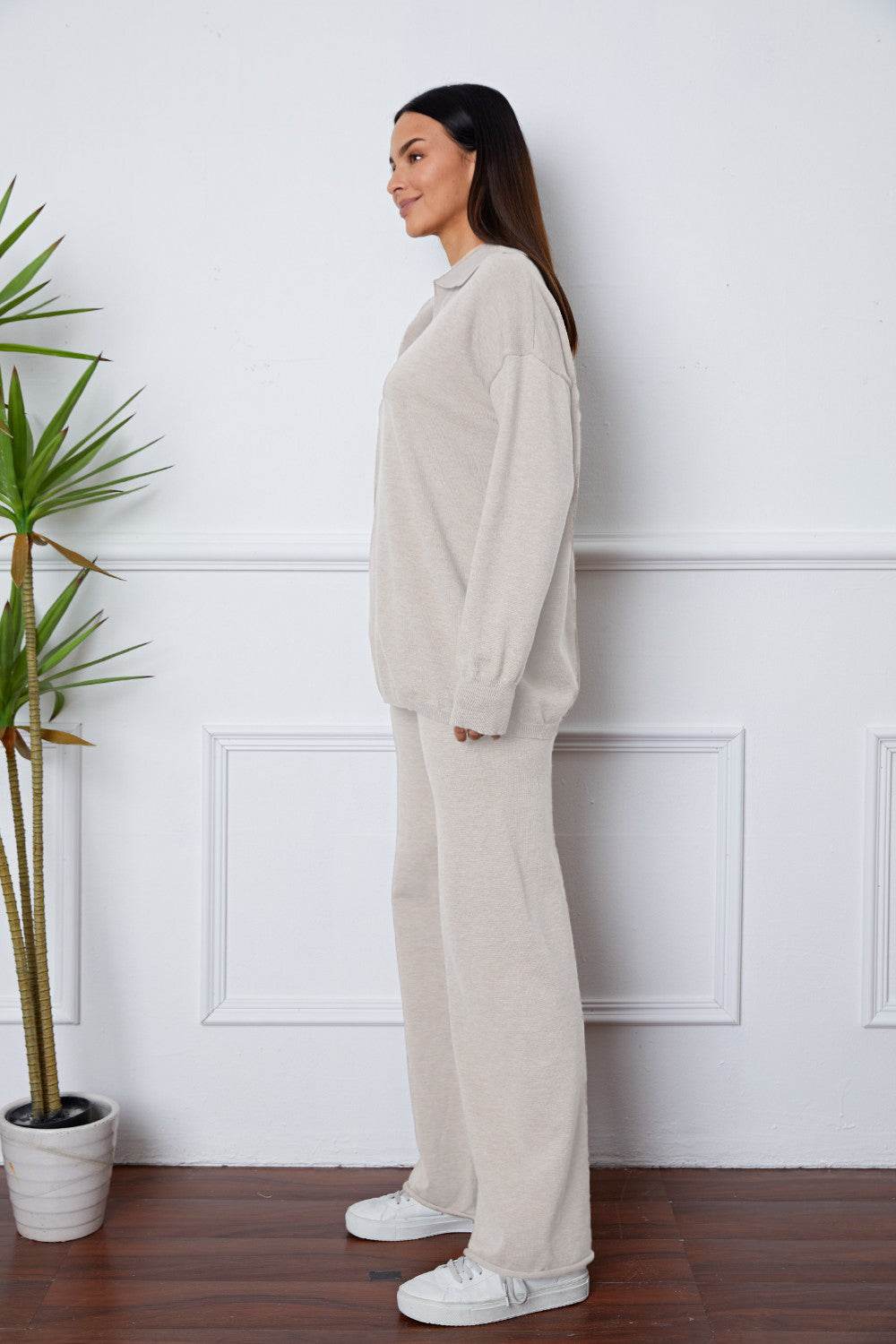 Dropped Shoulder Sweater and Long Pants Set - Delanoir