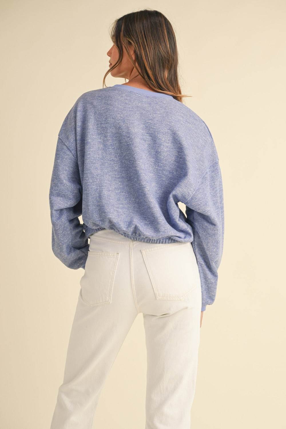 Mable Round Neck Letter Embroidery Crop Sweatshirt - Delanoir