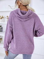 Texture Drawstring Long Sleeve Hooded Sweater - Delanoir