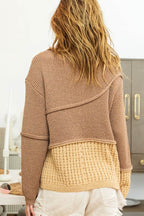 BiBi Texture Detail Contrast Drop Shoulder Sweater - Delanoir