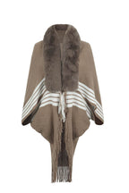 Striped Fringe Detail Long Sleeve Poncho - Delanoir