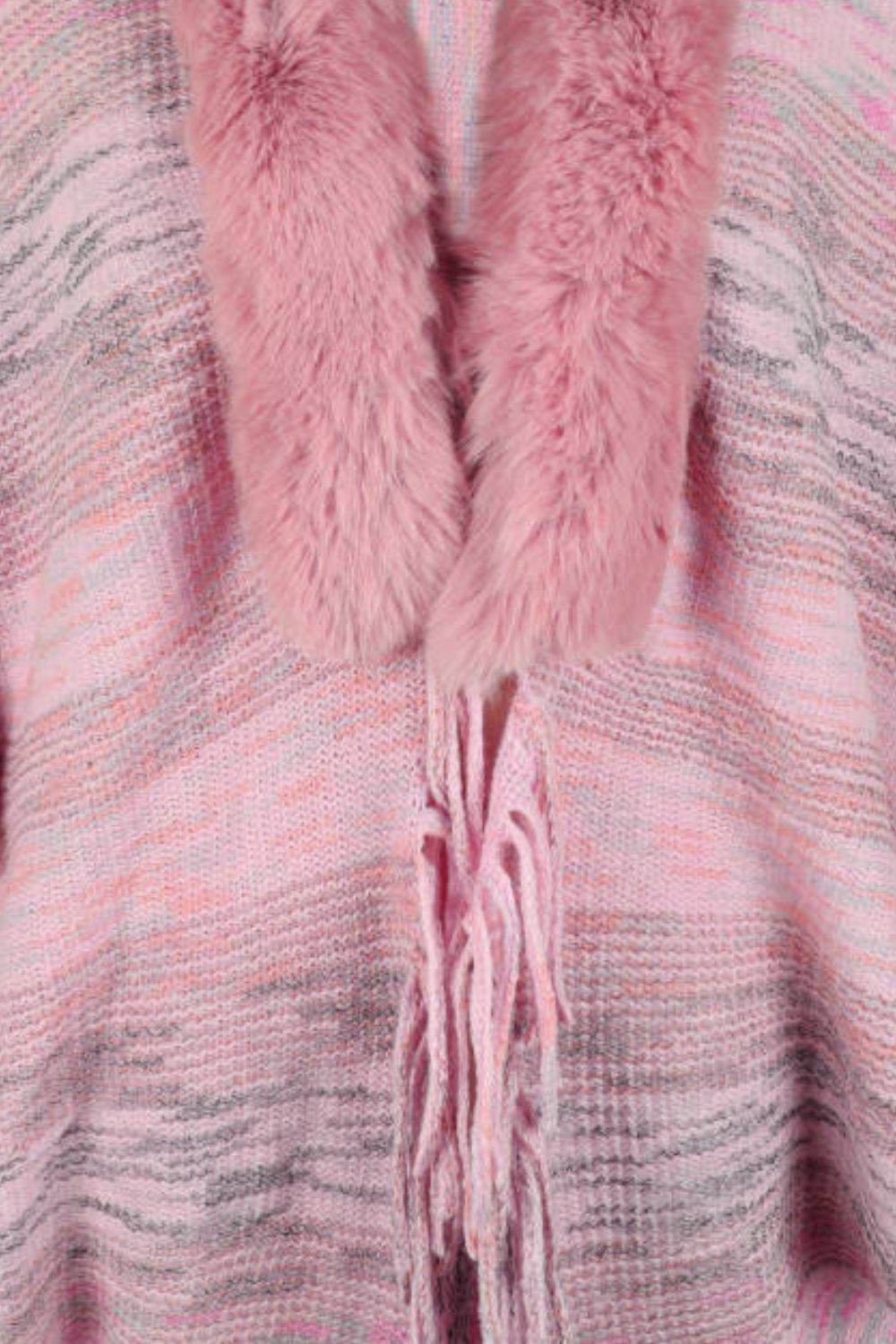 Open Front Fringe Hem Poncho - Delanoir