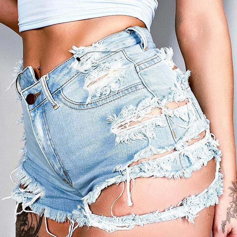 Asymmetrical Distressed Denim Shorts - Delanoir