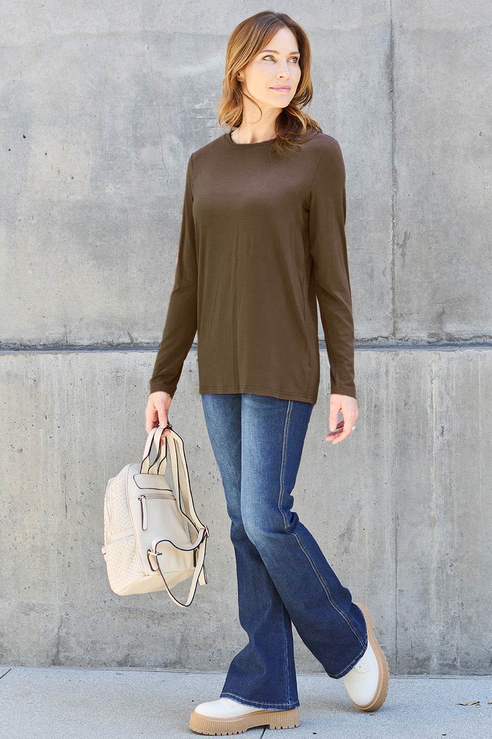 Basic Bae Full Size Round Neck Long Sleeve Top - Delanoir