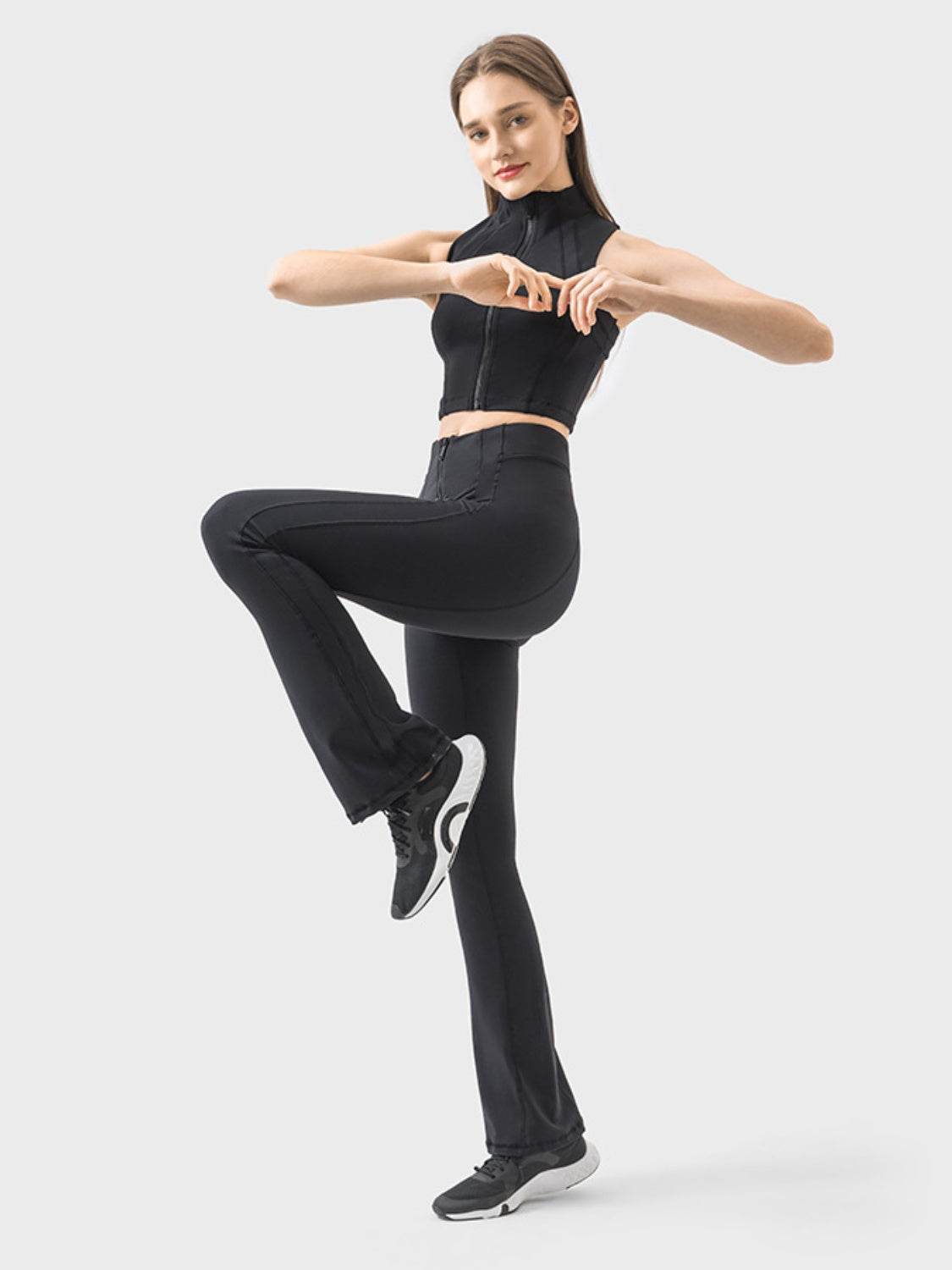 Millennia Zipper Detail High Waist Active Pants - Delanoir