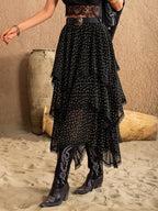 Lace Detail Layered Midi Skirt - Delanoir