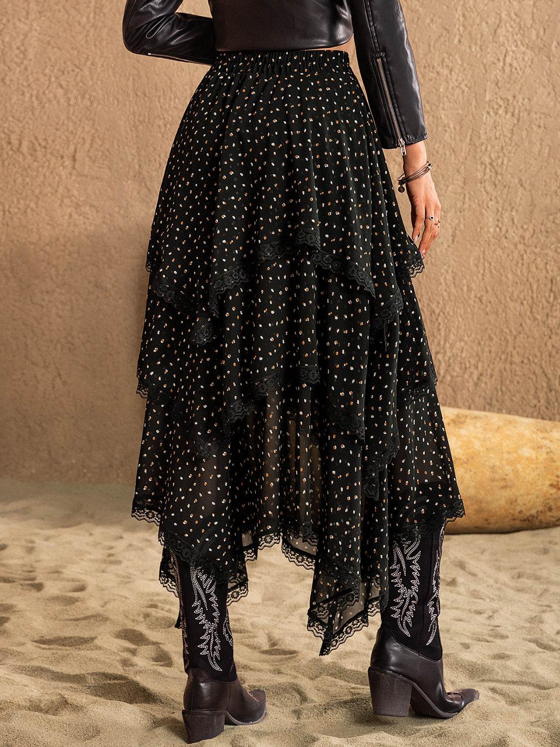 Lace Detail Layered Midi Skirt - Delanoir