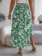 High-Low Printed High Waist Skirt - Delanoir