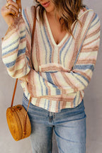 Striped Hooded Sweater with Kangaroo Pocket - Delanoir