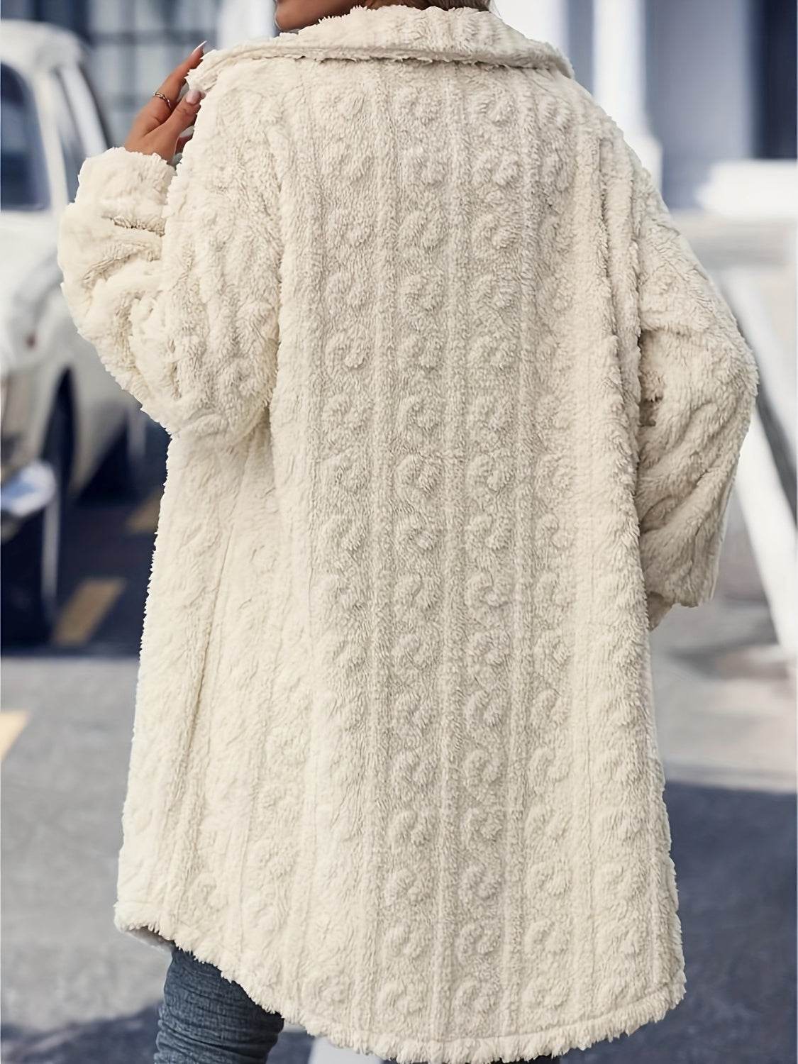 Fuzzy Button Up Long Sleeve Longline Coat - Delanoir
