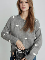 Heart Round Neck Zip Up Cardigan - Delanoir