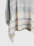 Striped Boat Neck Poncho with Fringes - Delanoir
