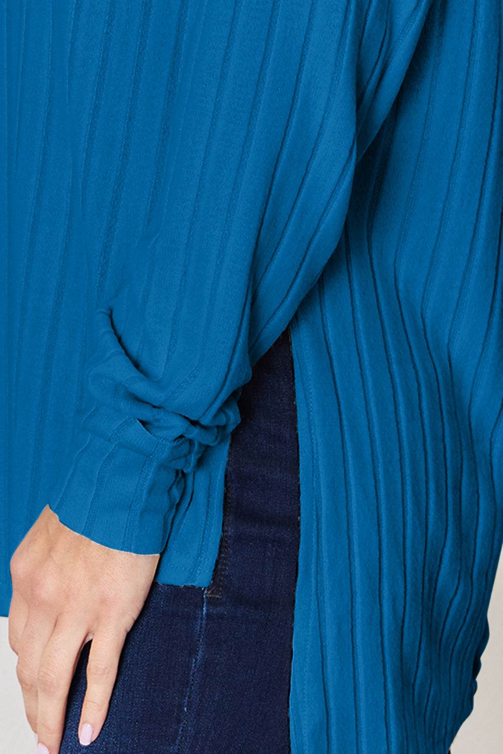 Basic Bae Full Size Ribbed Round Neck Slit T-Shirt - Delanoir