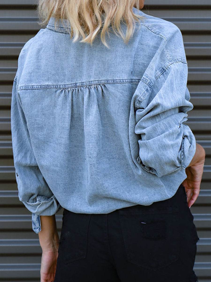 Tie Detail Denim Top - Delanoir
