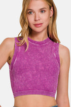 Zenana Washed Ribbed Seamless Crop Tank with Bra Pad - Delanoir