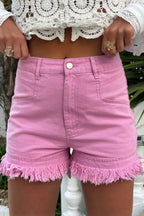 Raw Hem High Waist Denim Shorts - Delanoir