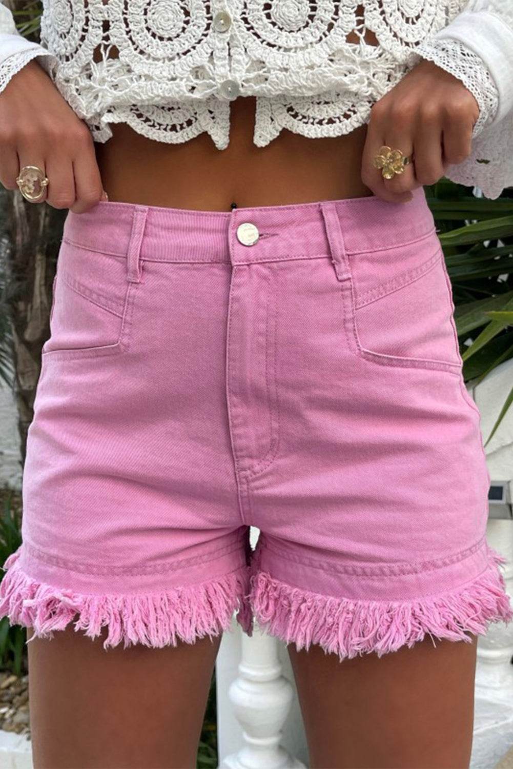 Raw Hem High Waist Denim Shorts - Delanoir