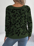 Leopard Buttoned Square Neck Sweater - Delanoir