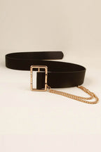 PU Leather Wide Belt with Chain - Delanoir