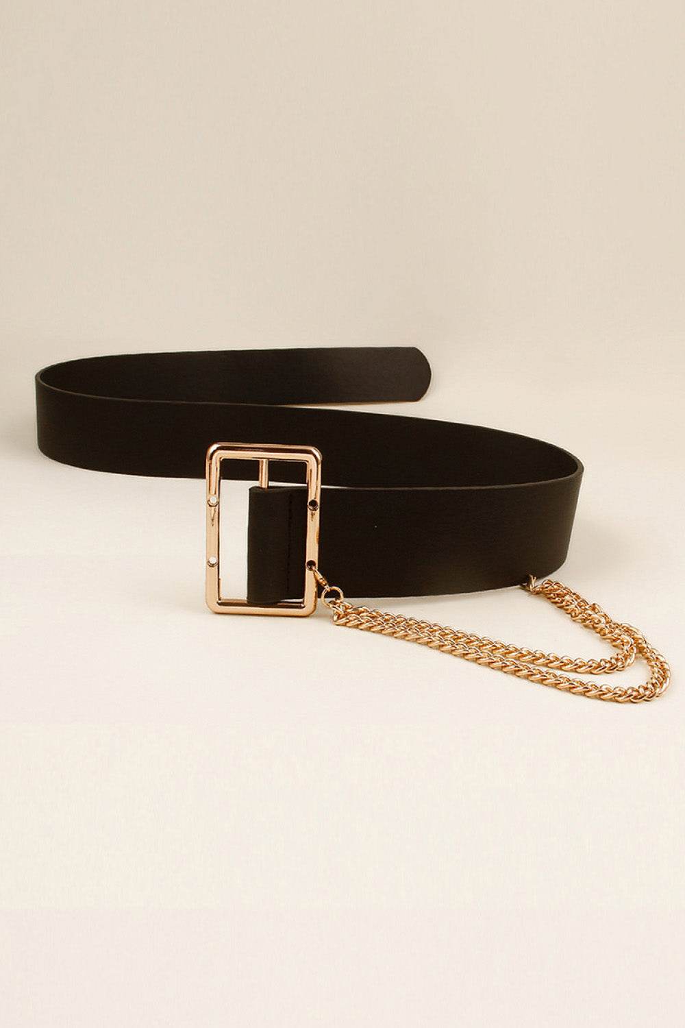 PU Leather Wide Belt with Chain - Delanoir