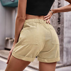 Cuffed Denim Shorts with Pockets - Delanoir