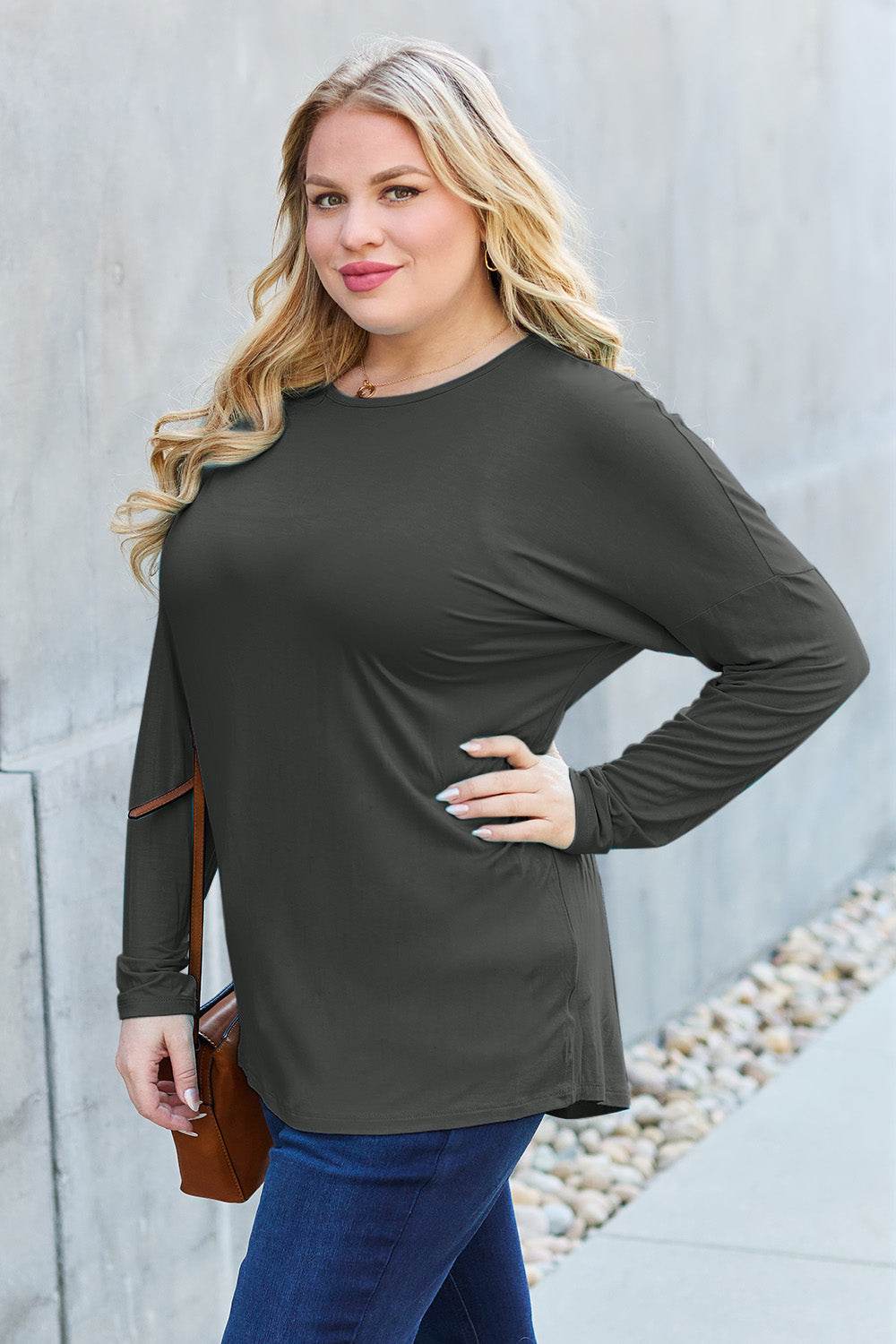 Basic Bae Full Size Round Neck Dropped Shoulder T-Shirt - Delanoir
