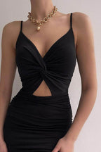Twisted Ruched Spaghetti Strap Dress - Delanoir