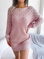 Openwork Boat Neck Sweater Dress - Delanoir