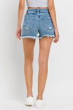 Lovervet Stepped Waist Raw Hem Denim Shorts - Delanoir