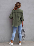Distressed Drop Shoulder Denim Jacket - Delanoir