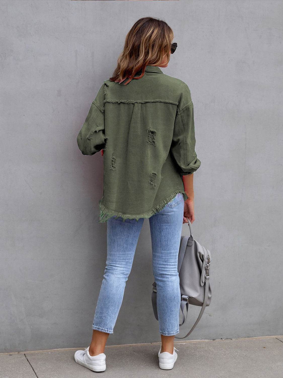 Distressed Drop Shoulder Denim Jacket - Delanoir
