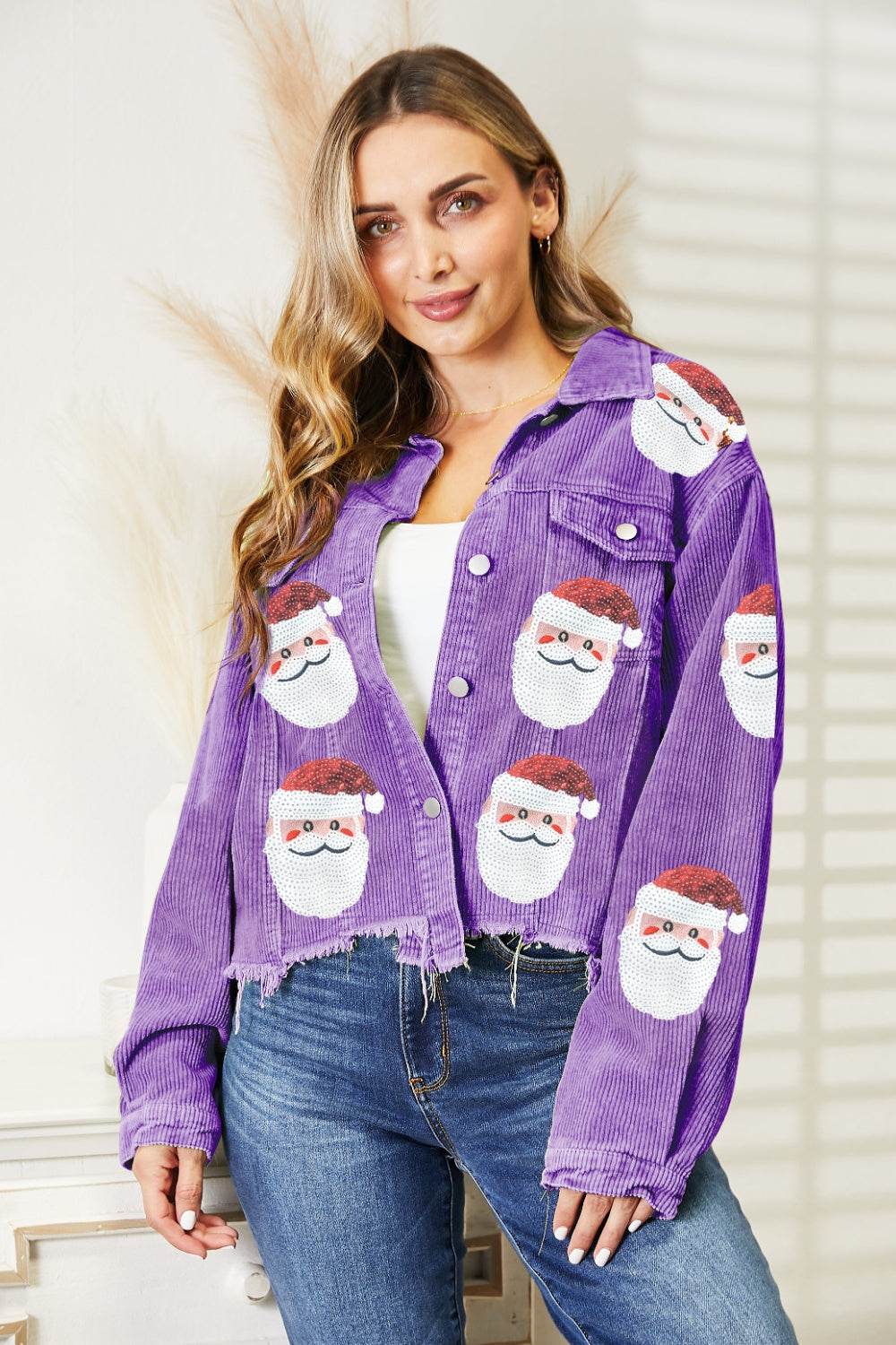 Santa Sequin Raw Hem Jacket - Delanoir